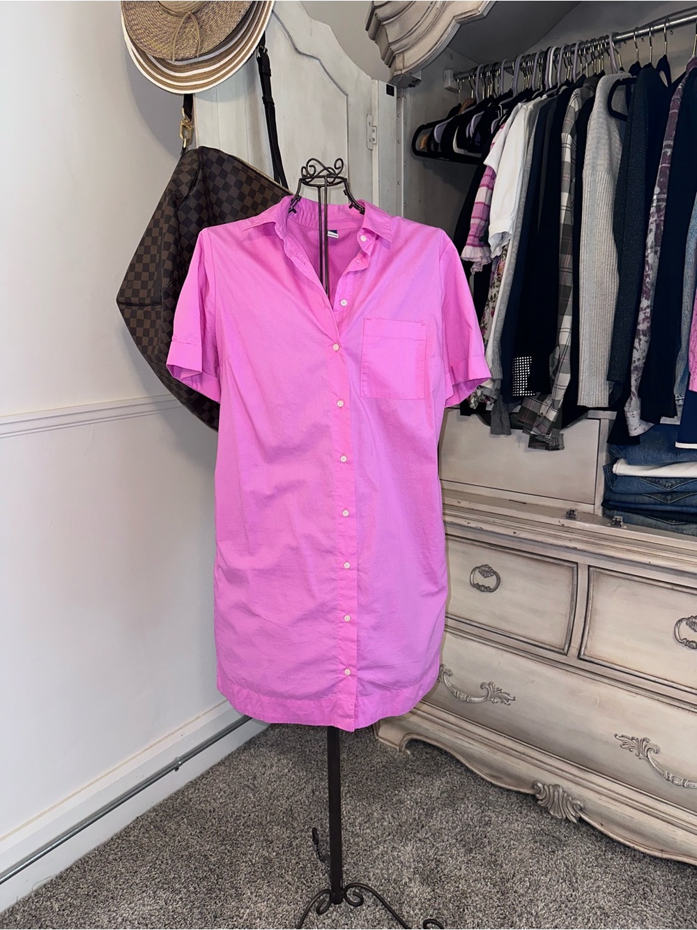 Old Navy Pink Button-Front Midi Shirt Dress